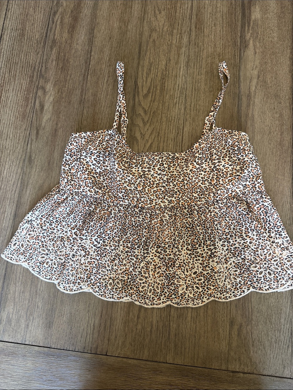 NWT American Eagle Outfitters Leopard Print Eyelet Cami - Brown/Black/Cream